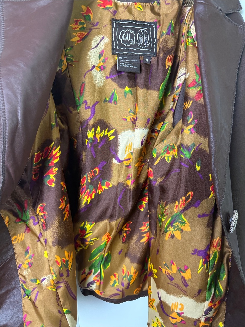 Vintage brown genuine leather Chi by falchi button front funky lined jacket coat - Picture 9 of 10